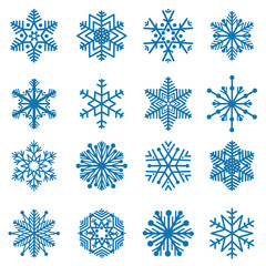 Snowflakes Blue snow icon set Winter holiday symbols isolated