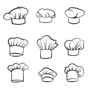 Cook hat. Drawn hat chef cook. Hat chef-cooker. Vector hat chef cook on a white background
