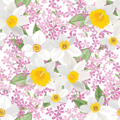 Floral seamless pattern. Flower bouquet background. Florursh white texture