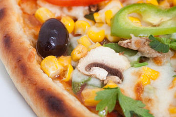 close up of delicious colorful vegetable pizza