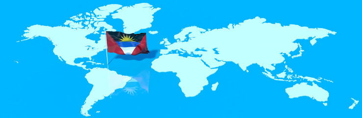 Pianeta Terra 3D con bandiera al vento Antigua e Barbuda