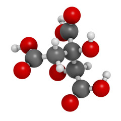 Hydroxycitric acid  (HCA, hydroxycitrate) molecule. 3D rendering.