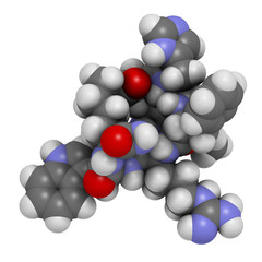 Melanotan II synthetic tanning drug molecule. 3D rendering.  