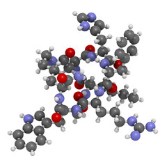 Melanotan II synthetic tanning drug molecule. 3D rendering.  