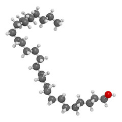 Octacosanol plant wax component molecule. 3D rendering. 