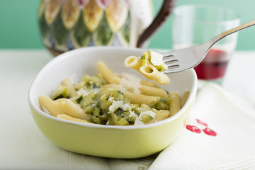 pasta, penne with oil zucchini and parmesan cheese