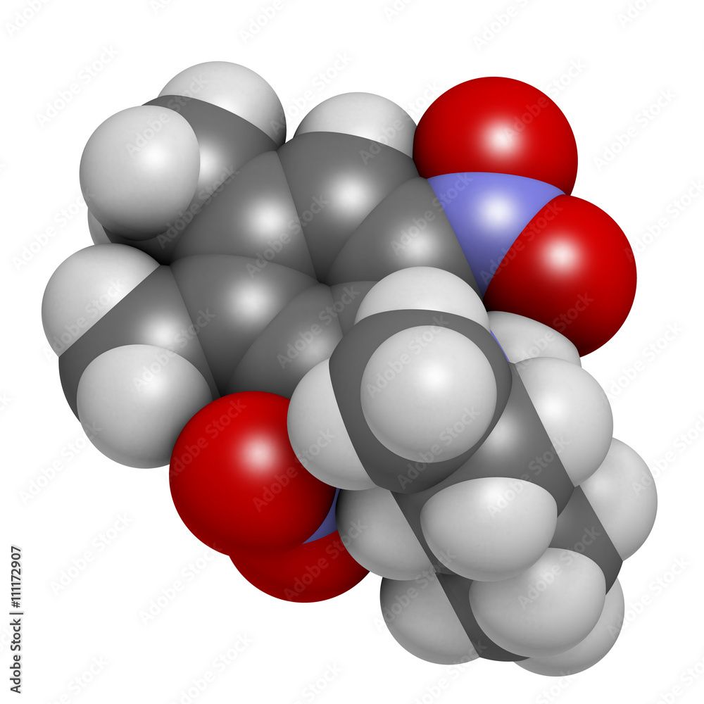 Poster pendimethalin herbicide molecule. 3d rendering.