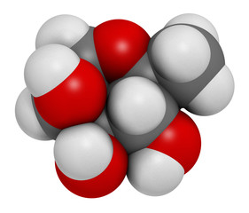 Rhamnose (L-rhamnose) deoxy sugar molecule. 3D rendering.  