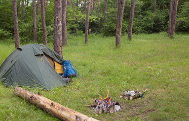 Camping in the woods.