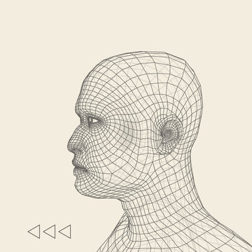 Head of the Person from a 3d Grid. Geometric Face Design. Polygonal Covering Skin. Vector Illustration.