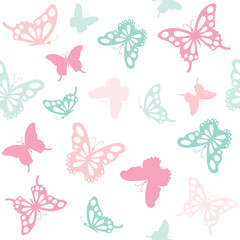 Seamless pattern background with butterflies in pastel colors.
