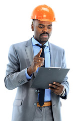 Confident ethnic architect wearing