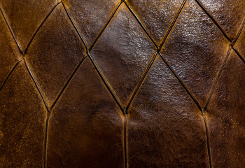Luxury and grungy background of classic shabby leather texture of a couch with leather buttons