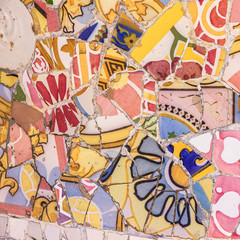 ceramic tile, broken glass mosaic, decoration in Park Guell
