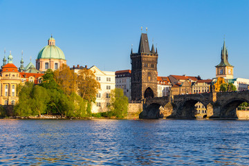 Fototapeta na wymiar Panorama of Charles bridge in Prague, Czech republic