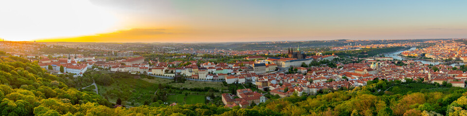 Fototapeta na wymiar Prague city panorama at sunset, high resolution image, Czech Republic.