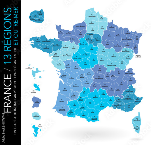 "Carte de France / 13 régions et outre-mer avec ...