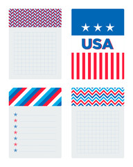 Collection of cards and notes with USA patriotic patterns and illustrations.