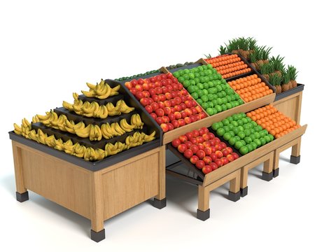 3d illustration of a produce display table