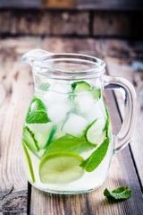 Detox water with cucumber, lime and mint