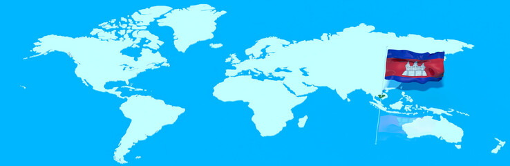 Pianeta Terra 3D con bandiera al vento Cambogia