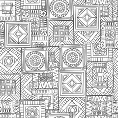 Hand-drawn seamless pattern of abstract geometric elements. Monochrome range.