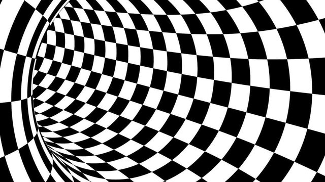3D Animation Zooming through Abstract Black and White Checkered Tunnel - HD Loop Animation