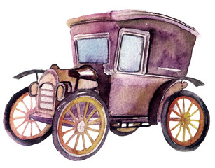 Fototapeta na wymiar watercolor sketch of a retro car on a white background