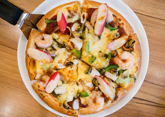 delicious pizza with seafood