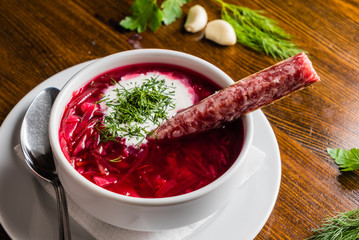 Traditional russian beetroot soup