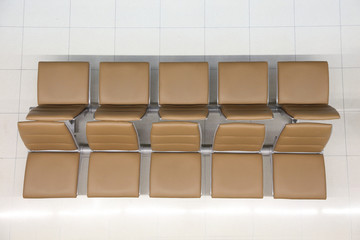 top view of the empty chairs in airport