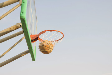 ball through  basketball net