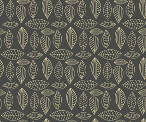 Vector Seamless stylized leaf pattern on black background. Hand drawn seamless pattern