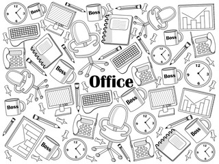 Office colorless set vector illustration