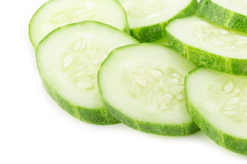 Cucumber and slices isolated on white background