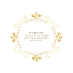 Decorative vector monogram for design template. Elegant element for logo design, place for text, line art floral frame. Golden outline border. Lace illustration for invitations, greeting cards.