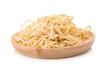 Egg noodles on a white background