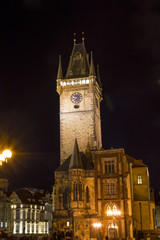 Fototapeta premium Tower at Prague Old Town Square at night time 