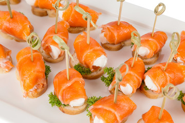 closeup canapes and snacks for catering