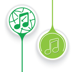 Two vector objects and globe symbol with music icon