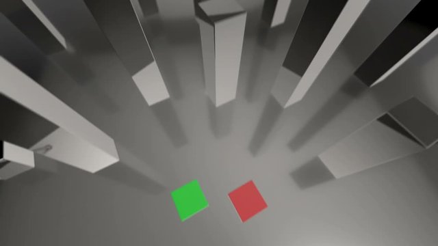 Seamless looping 3D animation of a green and red bars diagram up to 40% and 60% including luma matte