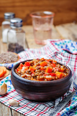 Vegan green lentil tomatoes stew