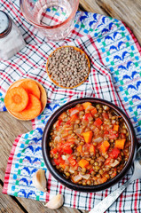 Vegan green lentil tomatoes stew