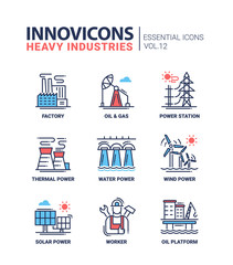 Heavy industry line design icons set