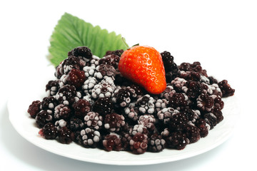 Frozen blackberry and fresh strawberry