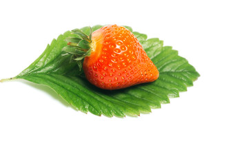 Strawberry with leaf isolated on white