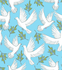 vector background with doves and olive branches