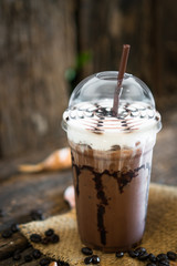 Iced coffee mocha  on wooden table