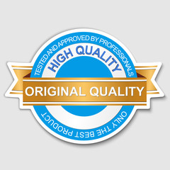 quality sticker with gold ribbon