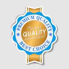 quality sticker with gold ribbon